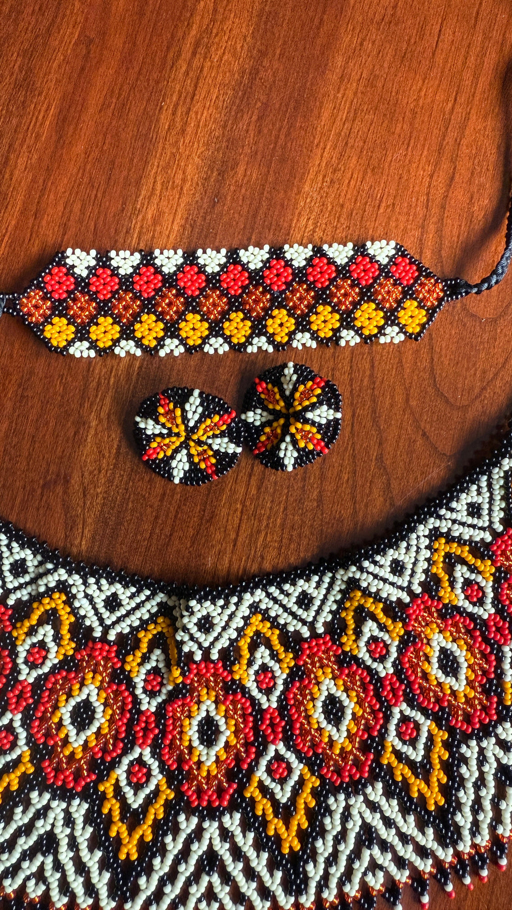Handmade Beaded Tribal Necklace, Bracelet & Earrings Set "AMAZONIAN" - Limited Edition