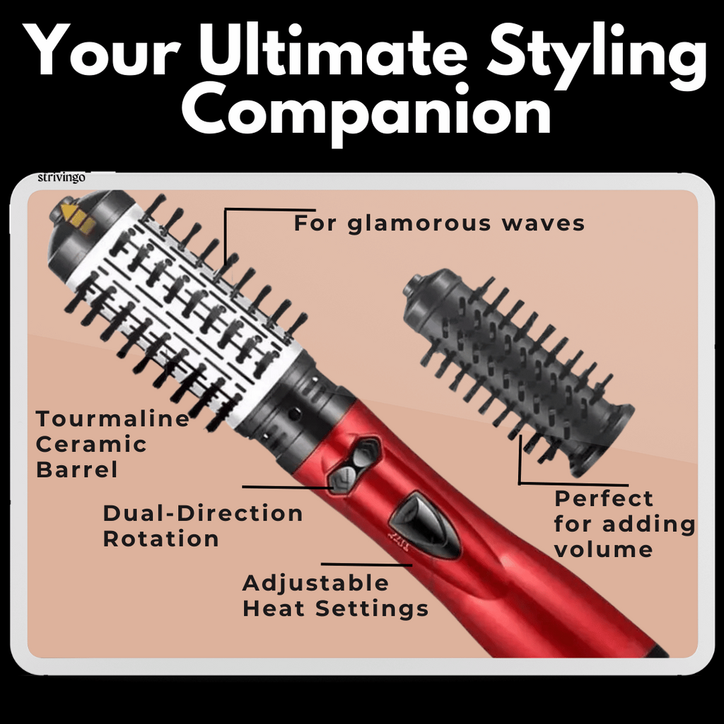 Ionic Rotating Hot Air Brush Hair Styler Dryer with 2 Brush Heads