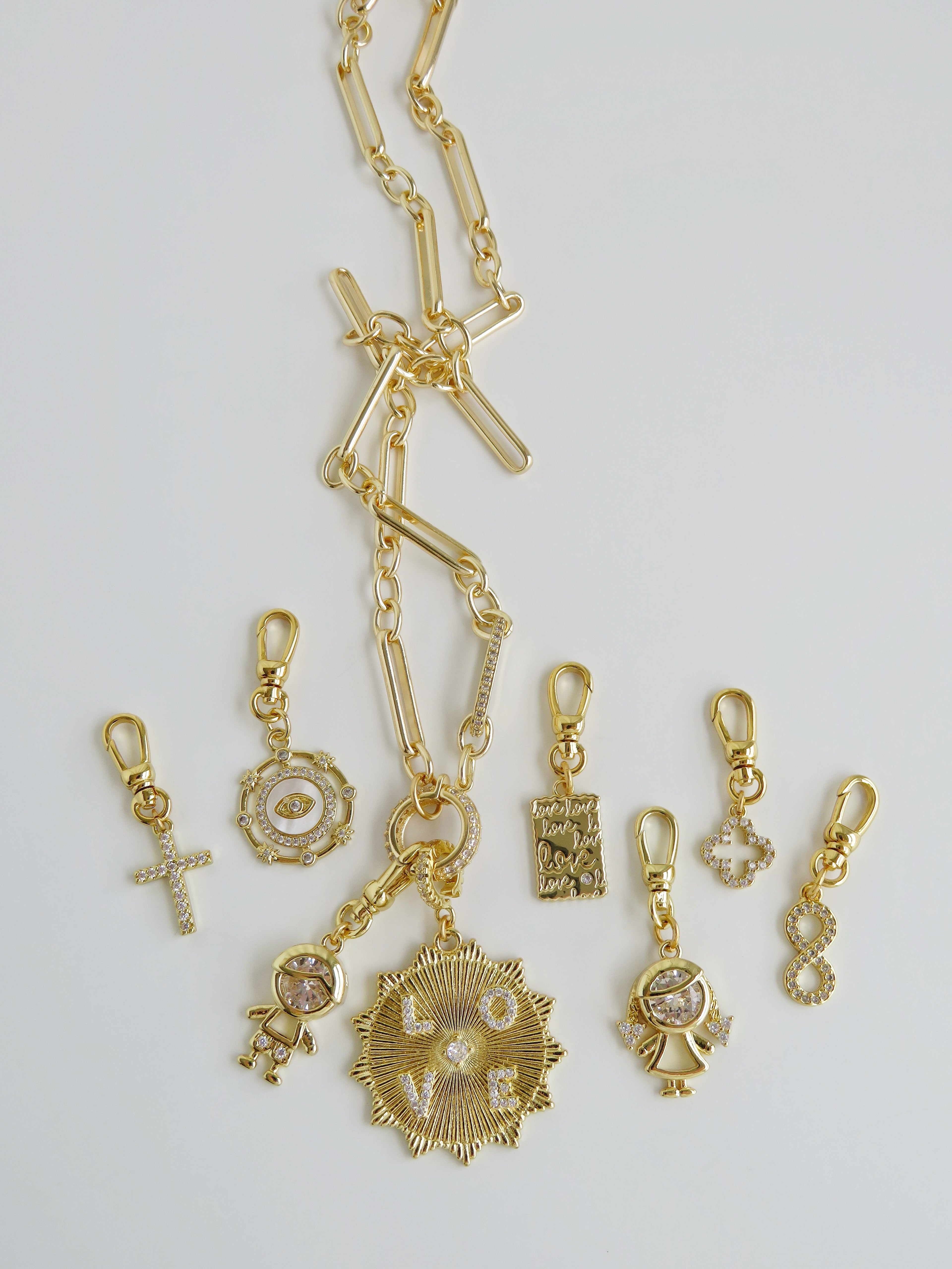 Diamond Figaro Charm Holder Necklace - Clicker Clasp - add charms