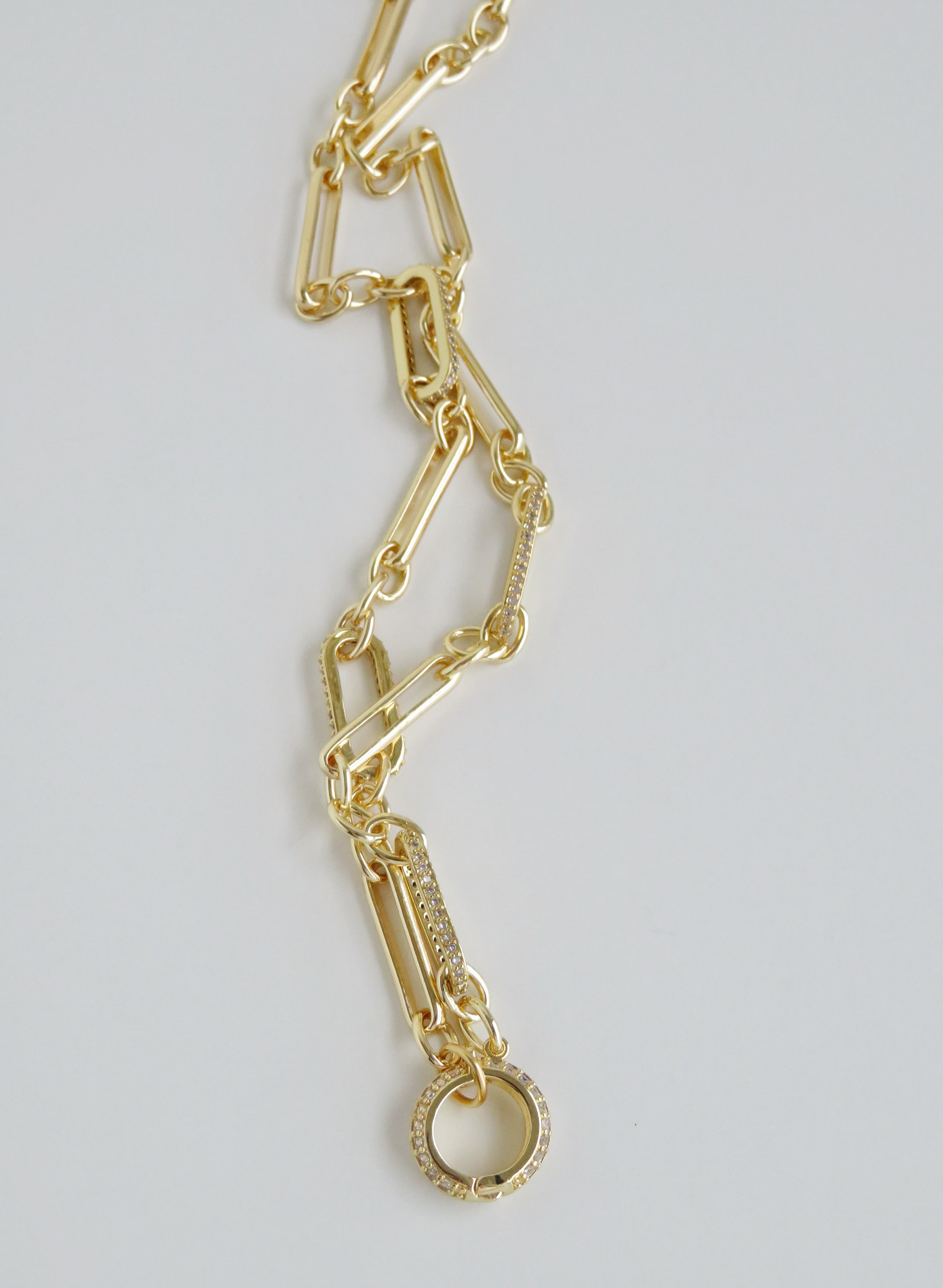 Diamond Figaro Charm Holder Necklace - Clicker Clasp - add charms