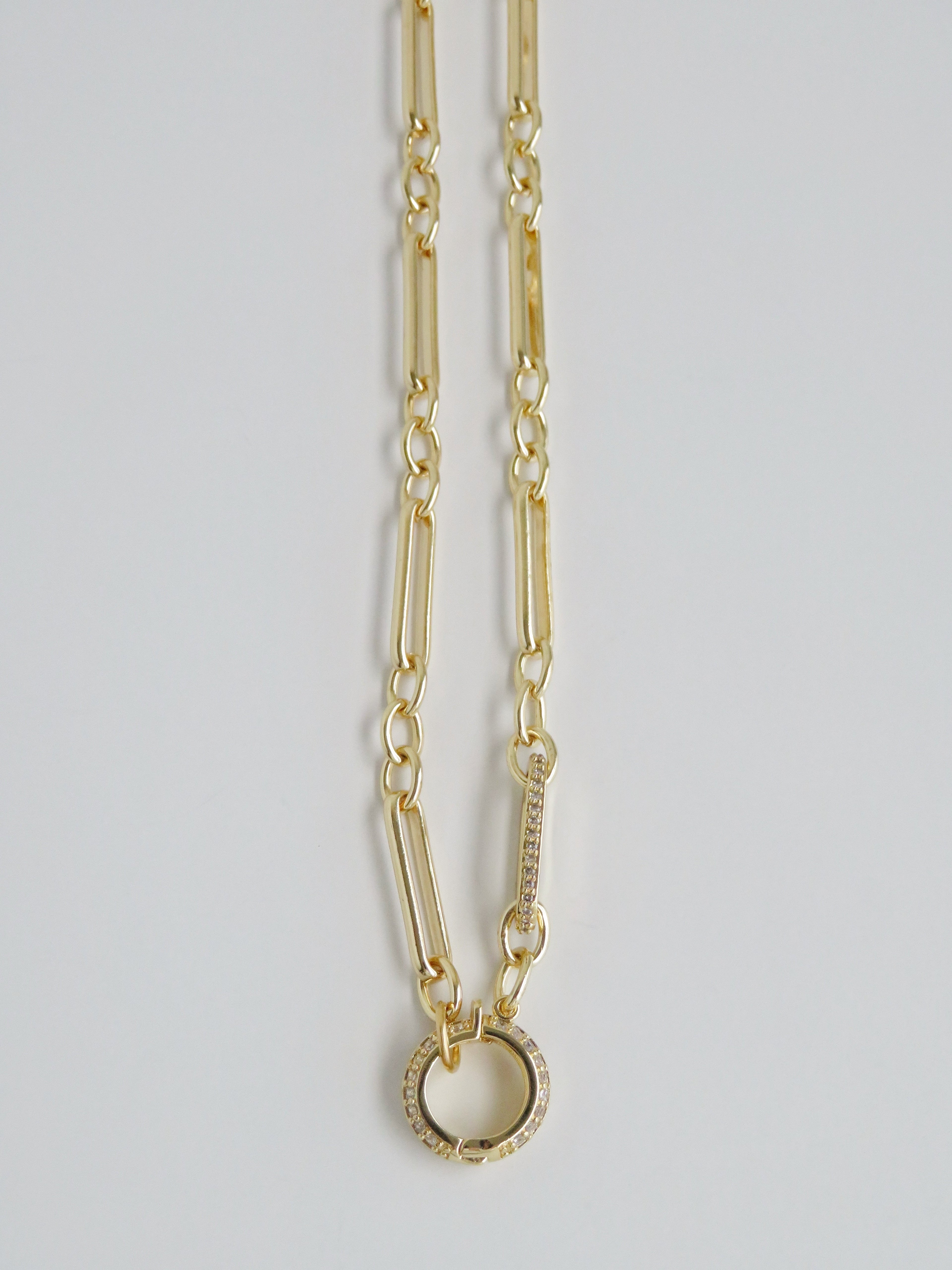 Diamond Figaro Charm Holder Necklace - Clicker Clasp - add charms