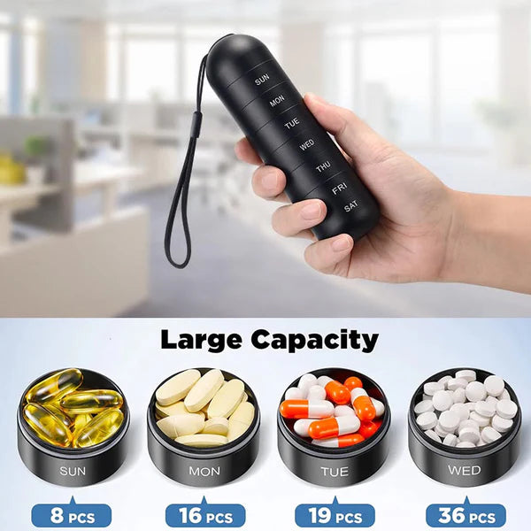 Waterproof Aluminum Pill Organizer 7 Day Travel Pill Box Case