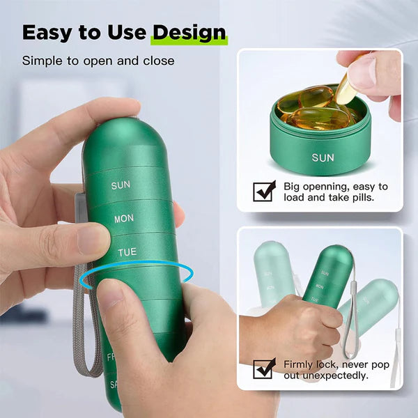 Waterproof Aluminum Pill Organizer 7 Day Travel Pill Box Case