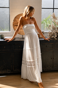 Agatha Maxi Dress – White Lace Strapless Dress for Bridal, Vacation & Summer Events