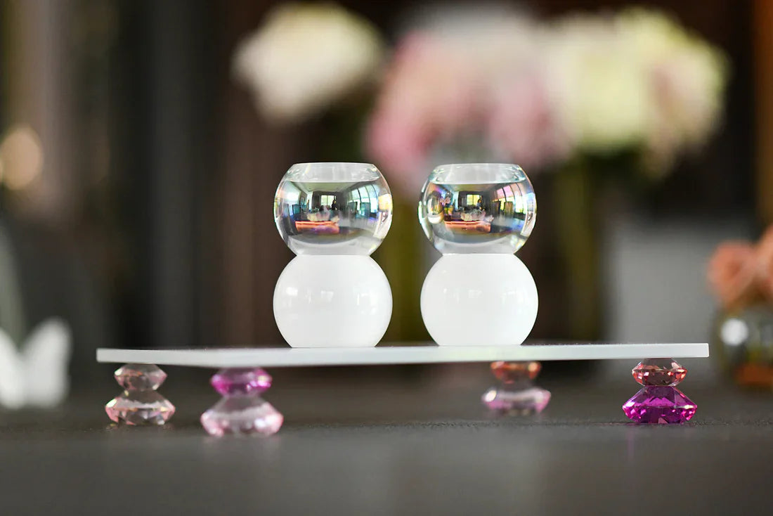 Allison Pearl  White/ Pink Diamond Stack tealight