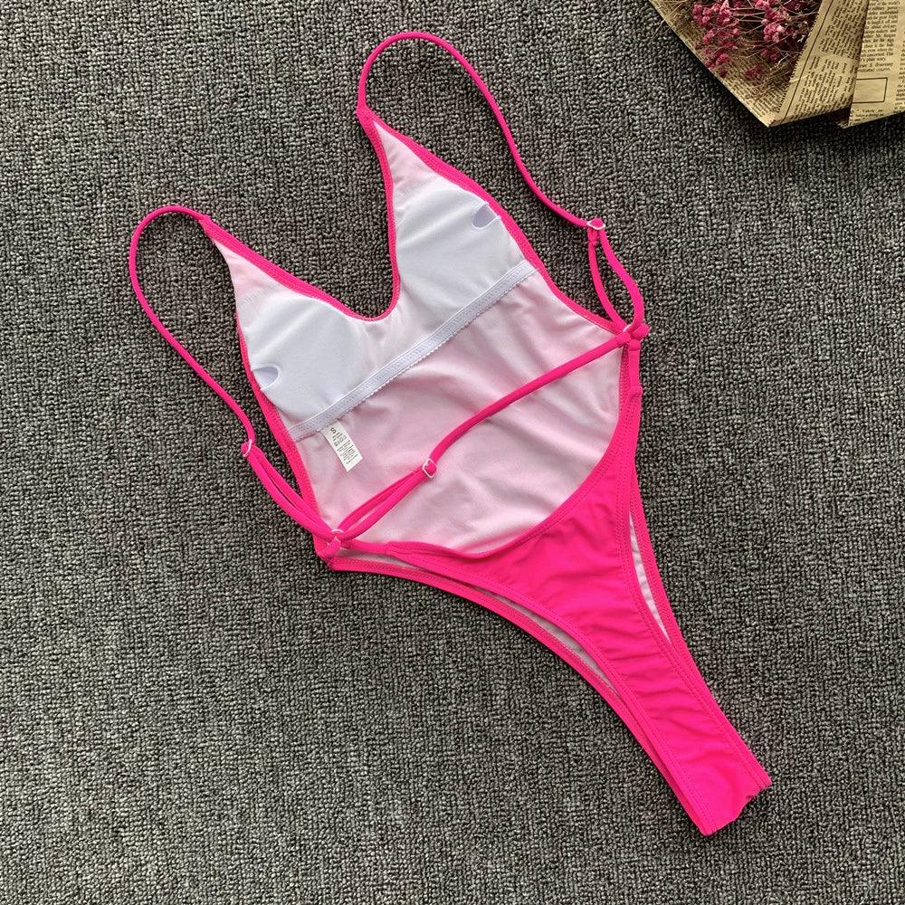 String Open Back Sexy Triangle Bikini Women's Sexy T-Back One-Piece Swimsuit Beach Hot Spring Swimsuit 194