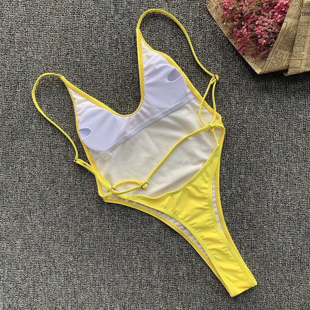 String Open Back Sexy Triangle Bikini Women's Sexy T-Back One-Piece Swimsuit Beach Hot Spring Swimsuit 194