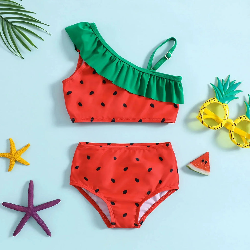Kid Girl Swimsuit Summer Toddler Girls Watermelon Printed Ruffles Two Piece Swimwear Swimsuit Bikini Girls Bikini Size 6