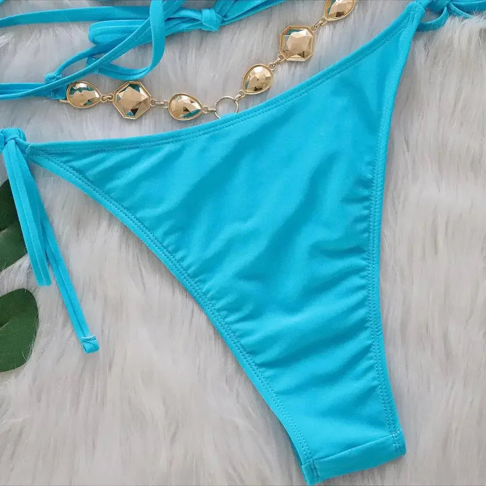 Pink Sexy Bikinis Swimsuit With Rhinestones Women Swimwear Female Push Up Bikini Beach Swim Wear Bathing Suit Pool Bather 2025
