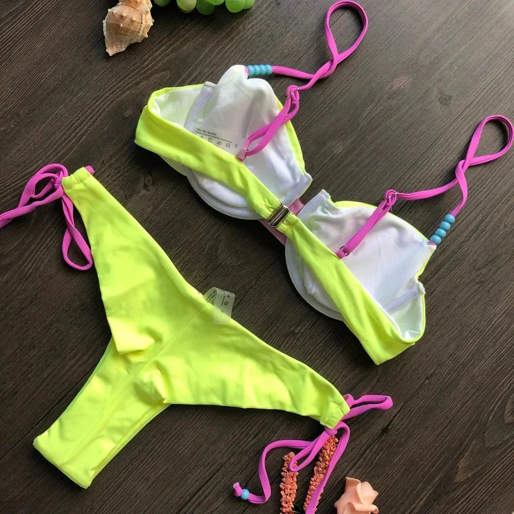 Sexy Bikini 2022 Push Up Bikini Set Yellow Swimwear Women Micro Swimsuit Female Bandage Biquini Beach Wear Swimming Two-Piece