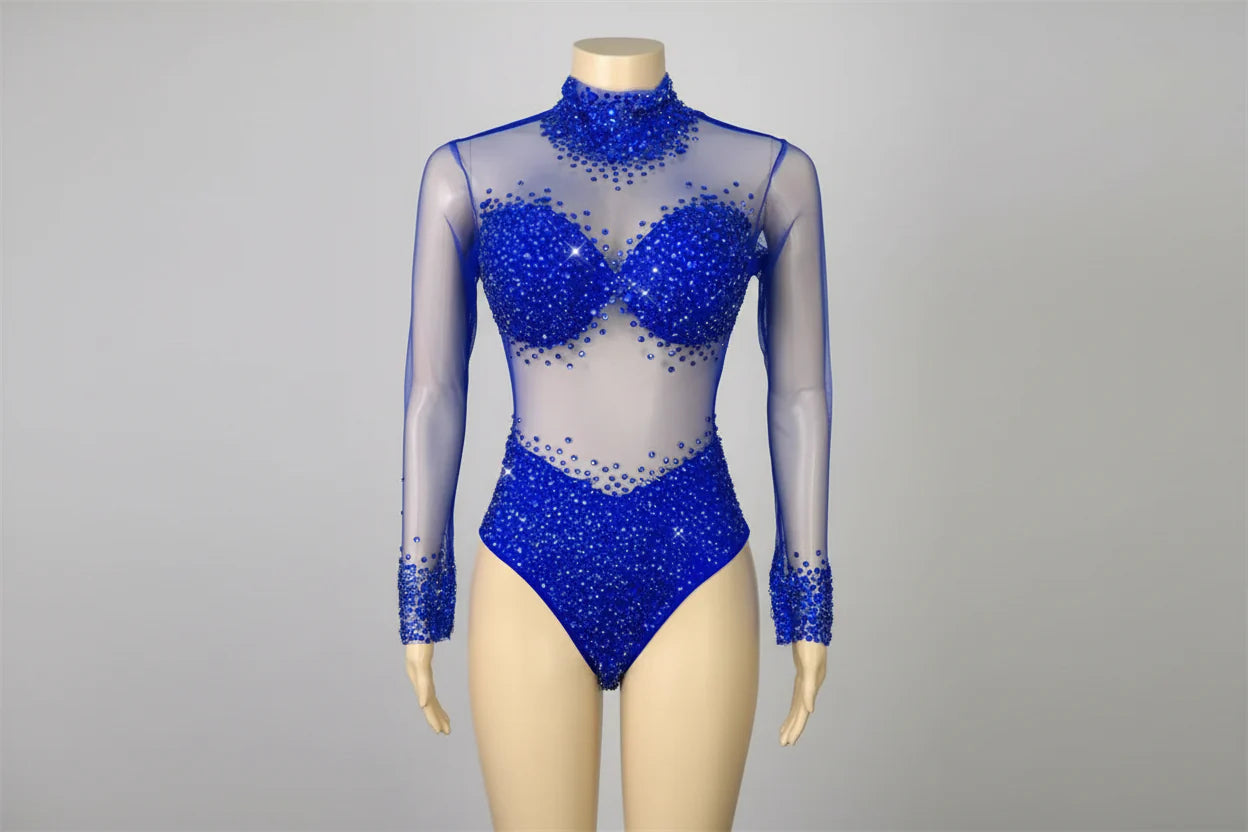 Rhinestone Encrusted Mesh Performance Bodysuit