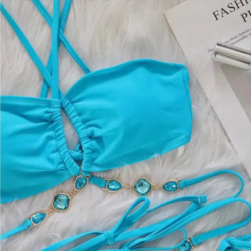 Pink Sexy Bikinis Swimsuit With Rhinestones Women Swimwear Female Push Up Bikini Beach Swim Wear Bathing Suit Pool Bather 2025