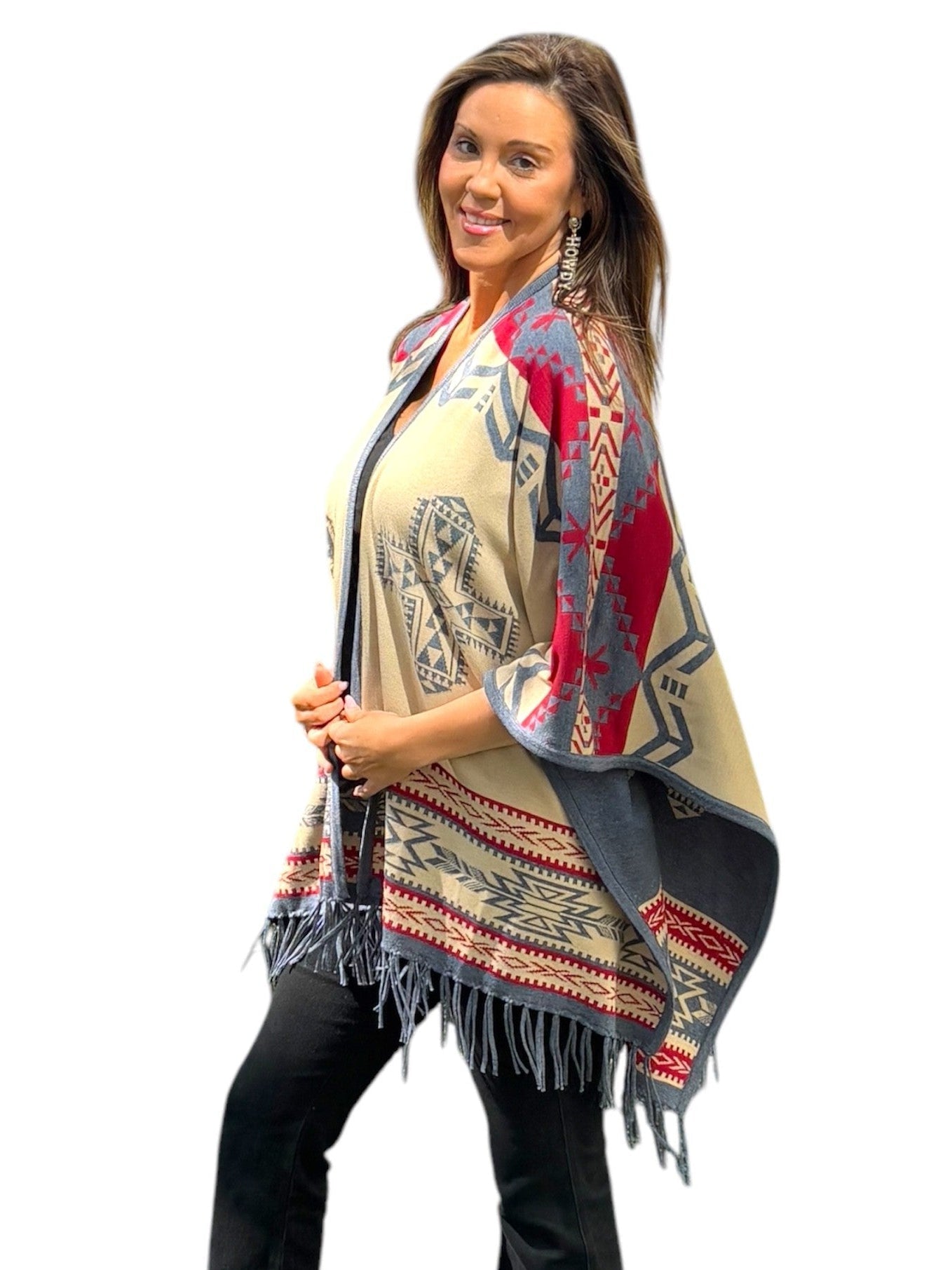 Southwest Reversible Shawl Wrap -Blue Jean