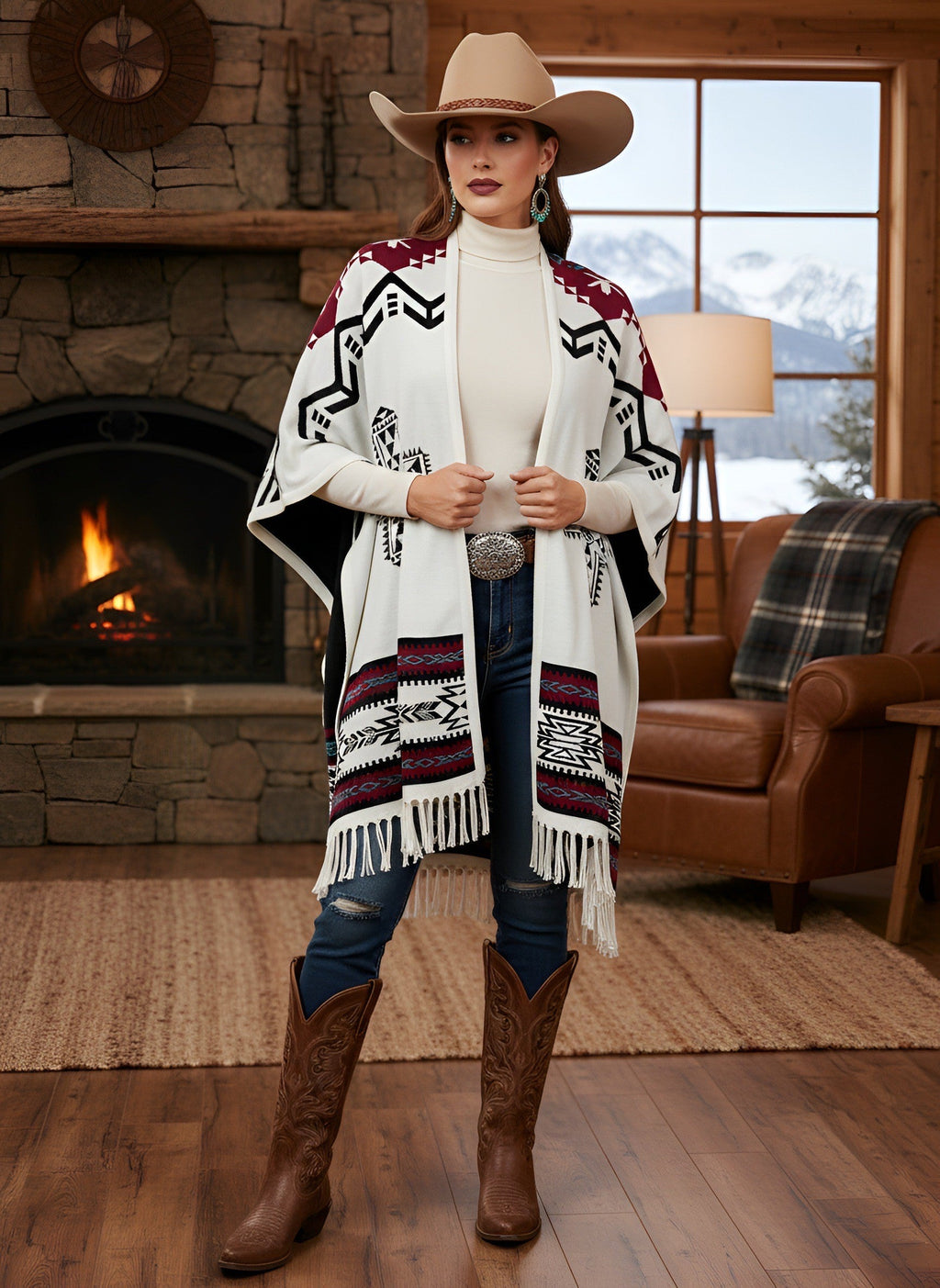 Southwest Reversible Wrap - White