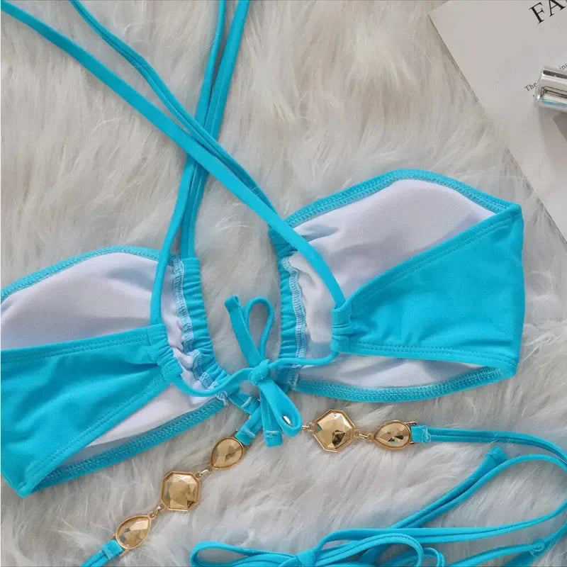 Pink Sexy Bikinis Swimsuit With Rhinestones Women Swimwear Female Push Up Bikini Beach Swim Wear Bathing Suit Pool Bather 2025