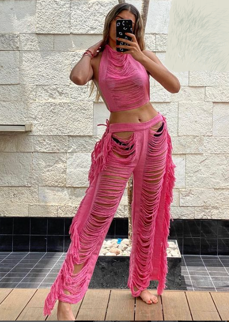 Handmade Frayed Set Pants & Crop "MILA",  Organic Clothing