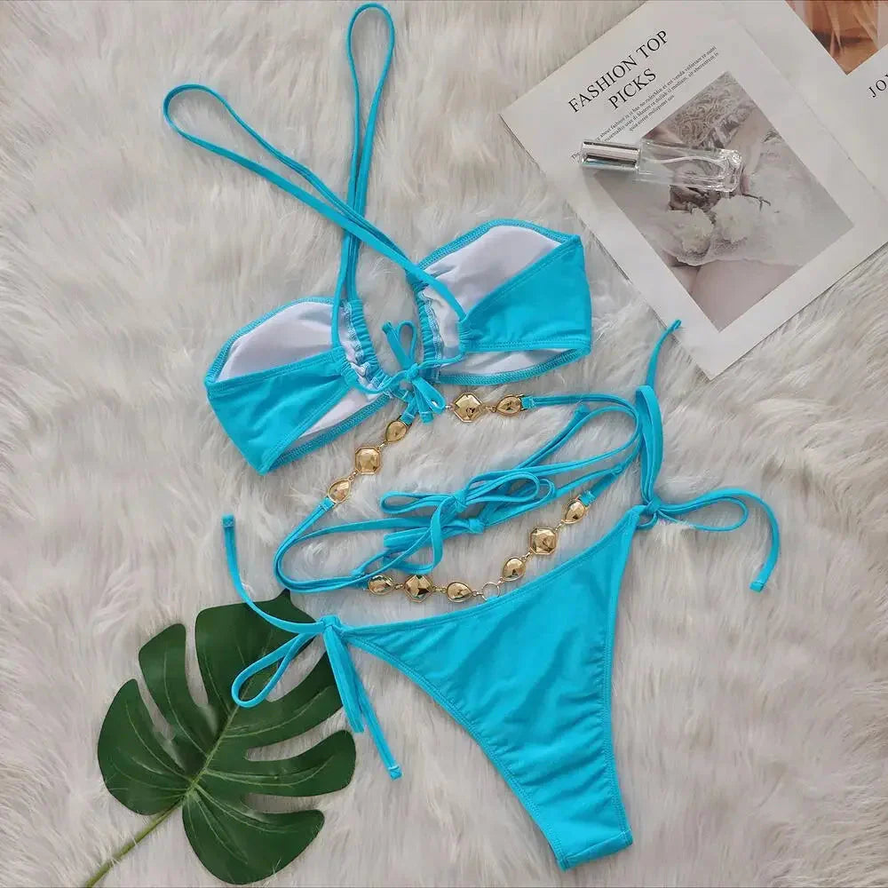 Pink Sexy Bikinis Swimsuit With Rhinestones Women Swimwear Female Push Up Bikini Beach Swim Wear Bathing Suit Pool Bather 2025