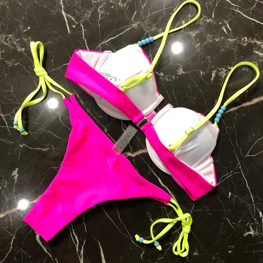 Sexy Bikini 2022 Push Up Bikini Set Yellow Swimwear Women Micro Swimsuit Female Bandage Biquini Beach Wear Swimming Two-Piece