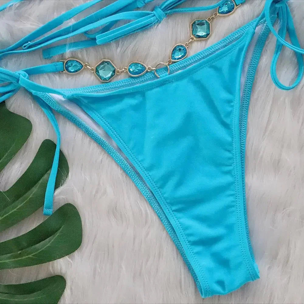 Pink Sexy Bikinis Swimsuit With Rhinestones Women Swimwear Female Push Up Bikini Beach Swim Wear Bathing Suit Pool Bather 2025