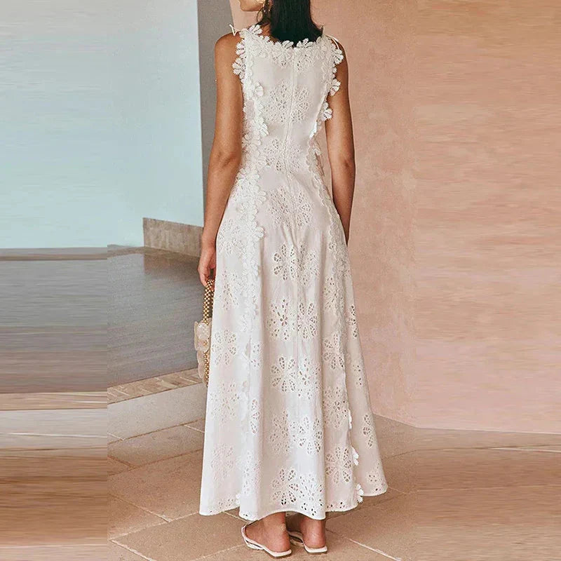 Pristine White Lace Evening Dress