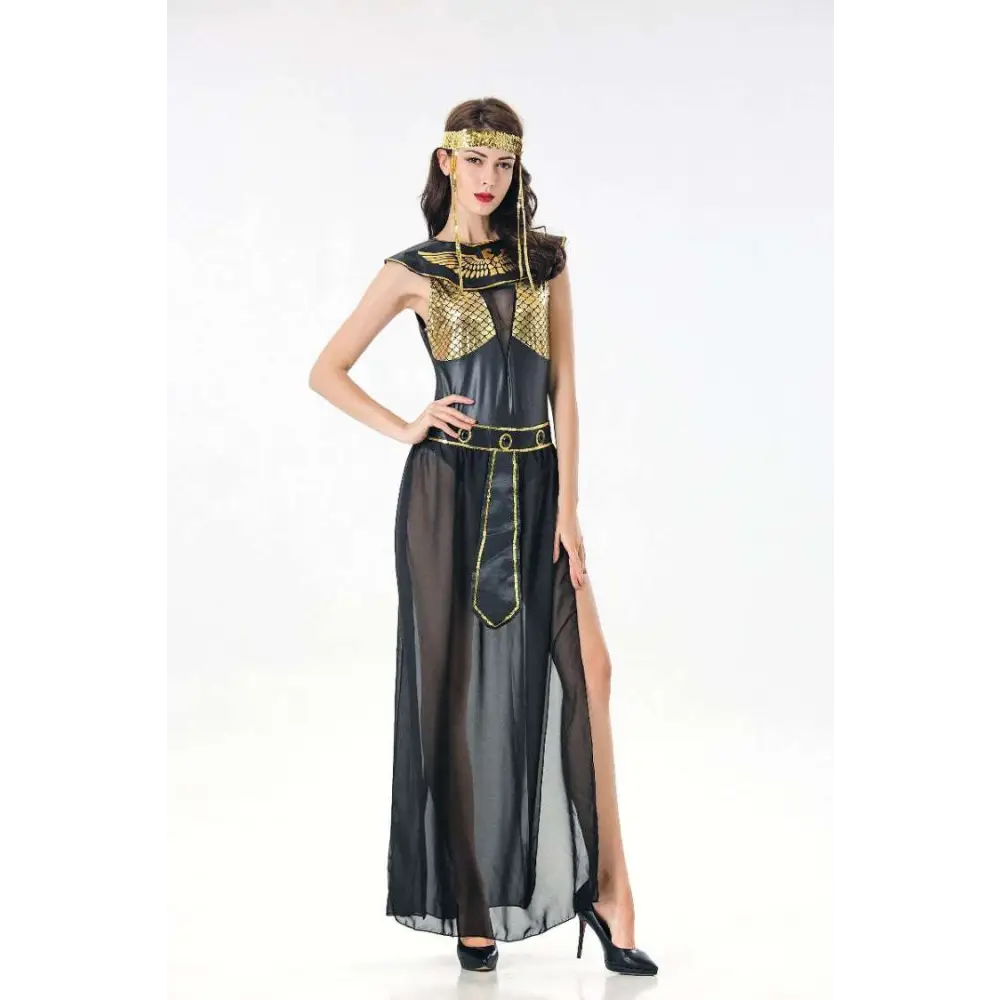 Adult Cleopatra Costume Party Black and Gold Dress