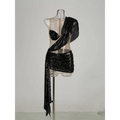 Black Sequined Elegant Shoulder Stitching Dress