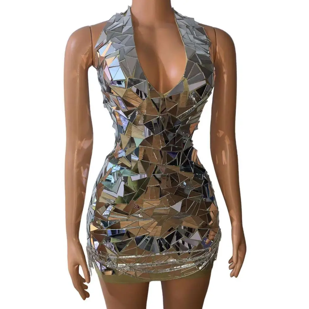 Mirrored Rhinestone Stage Nightclub DJ Female Dress