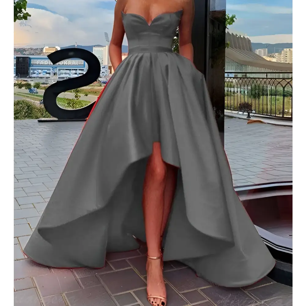 Red Satin High Low Ladies Evening Dress