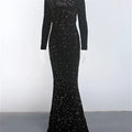 Women Modest Stretch Sequin Royal Blue Evening Gown